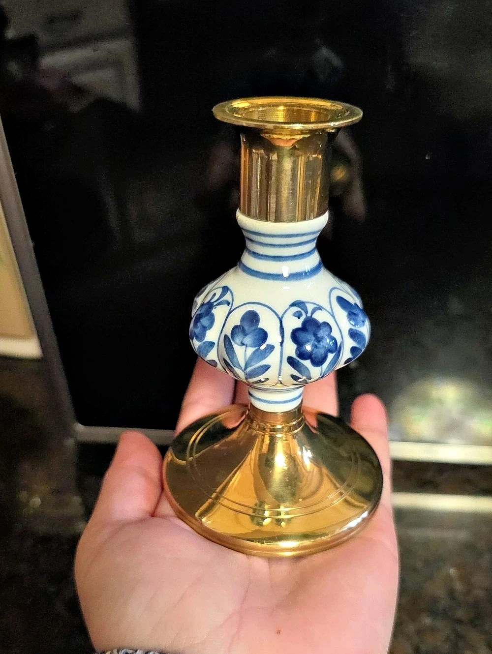 Johann Haviland Blue Floral Gold-Tone Candlestick Decor